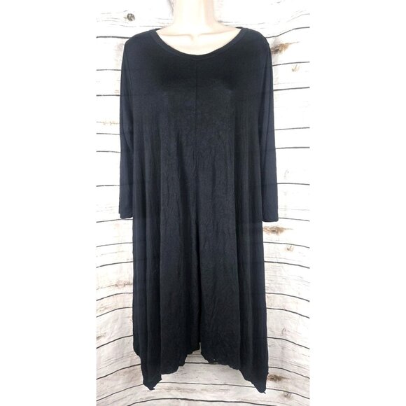 Comfy USA Black Crinkle Dress Tunic M Lagenlook Asymmetrical Womens Rayon Blend - Picture 1 of 8